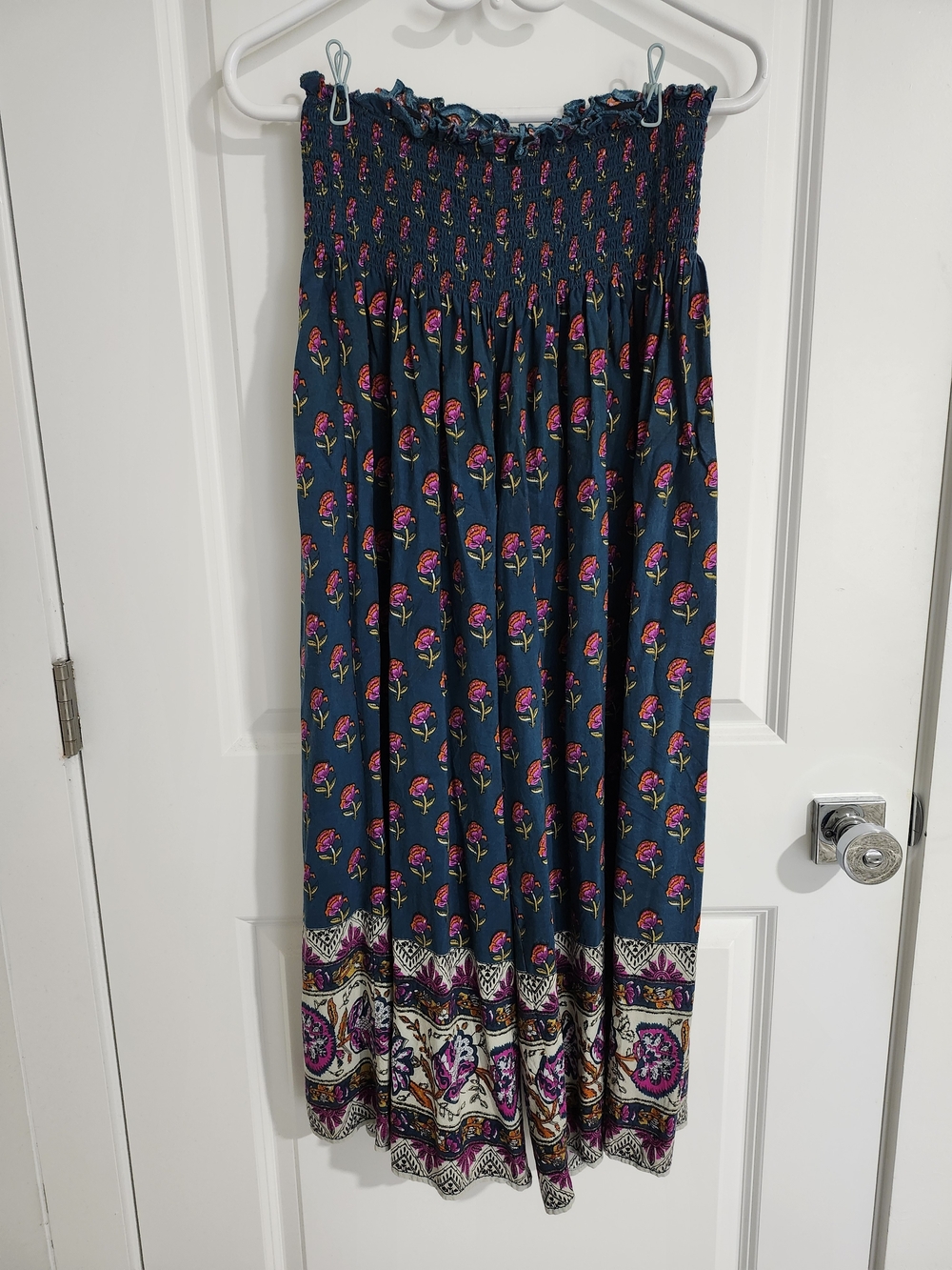 NATURAL LIFE Teal Floral Wide-Leg Smocked Waist Pants - Picture 2 of 5